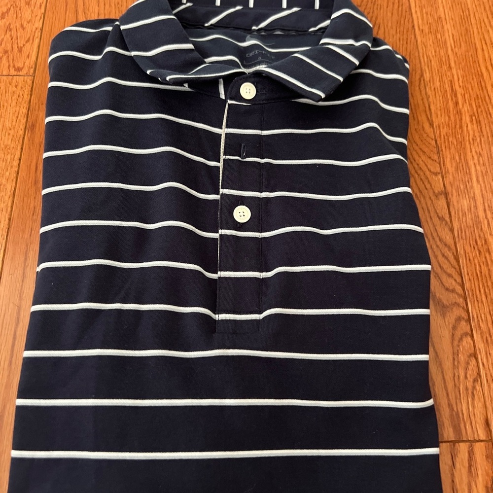 Men’s Nike Dri-fit Polo Shirt. Navy with stripes. Size: Large